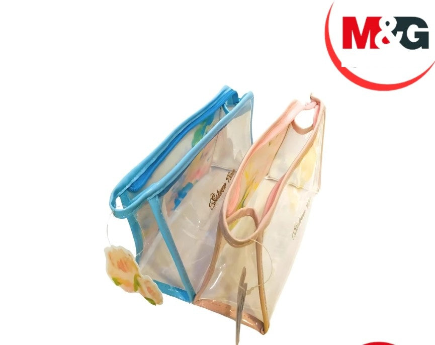M&G Chenguang Sakura Time Transparent Pencil Case – Zippered Stationery Pouch, Assorted Colors - 1pcs - No: APB932FT