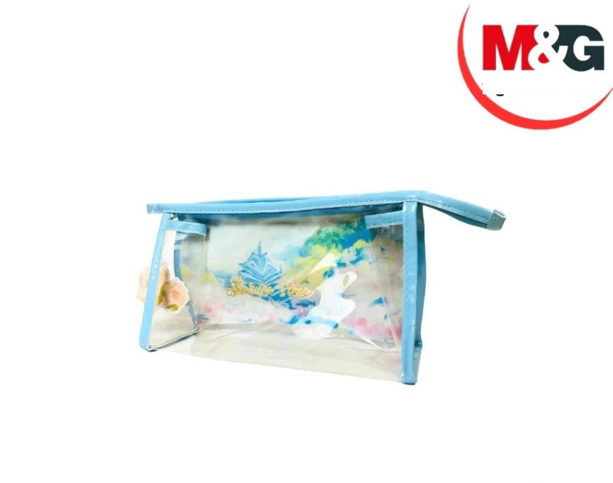 M&G Chenguang Sakura Time Transparent Pencil Case – Zippered Stationery Pouch, Assorted Colors - 1pcs - No: APB932FT