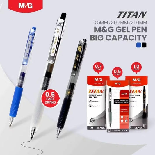 M&G Chenguang Titan Retractable Gel Pen 0.5mm black , Blue and Red Fast-Dry  - 1pcs - No.AGPJ9071