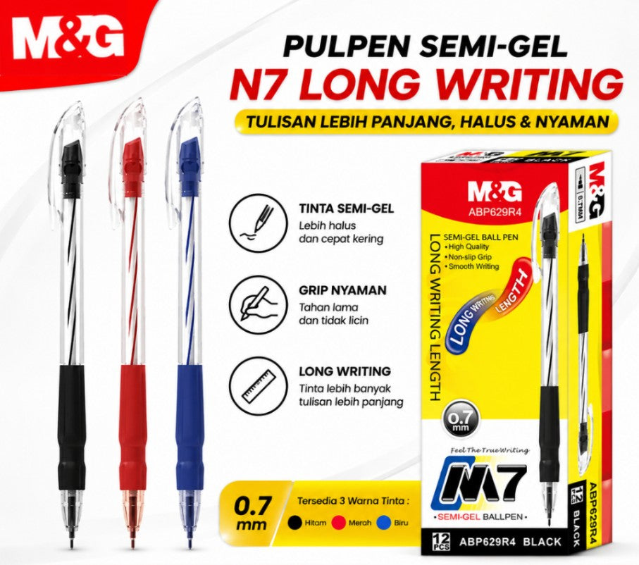 M&G Chenguang 0.5m Red , Black and Blue Semi-Gel Pen- Ergonomic Grip - 1pcs - No:ABP629R4