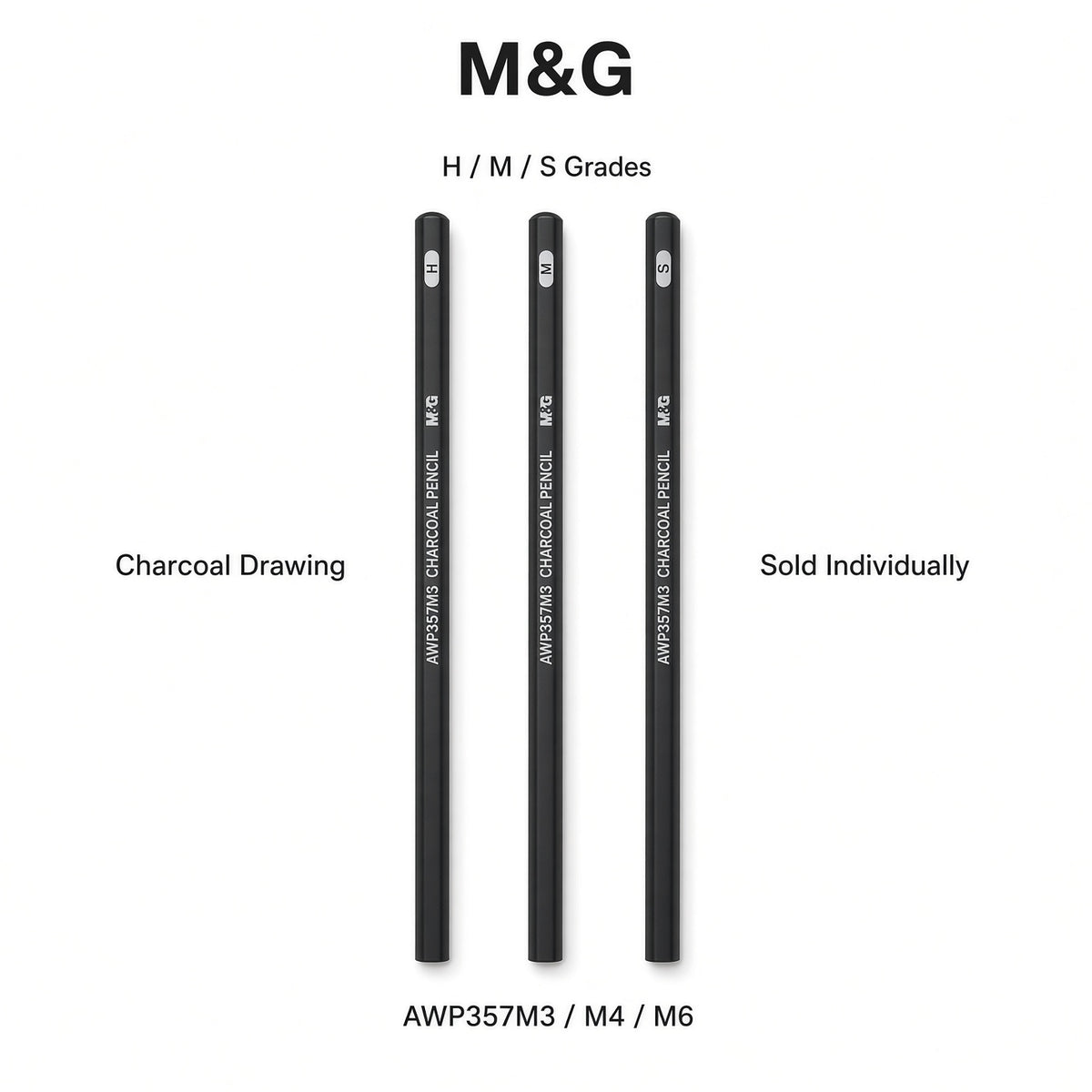 M&G Chenguang  Charcoal Pencils Set – Soft , Medium & Hard Charcoal Drawing Pencils - 1pcs