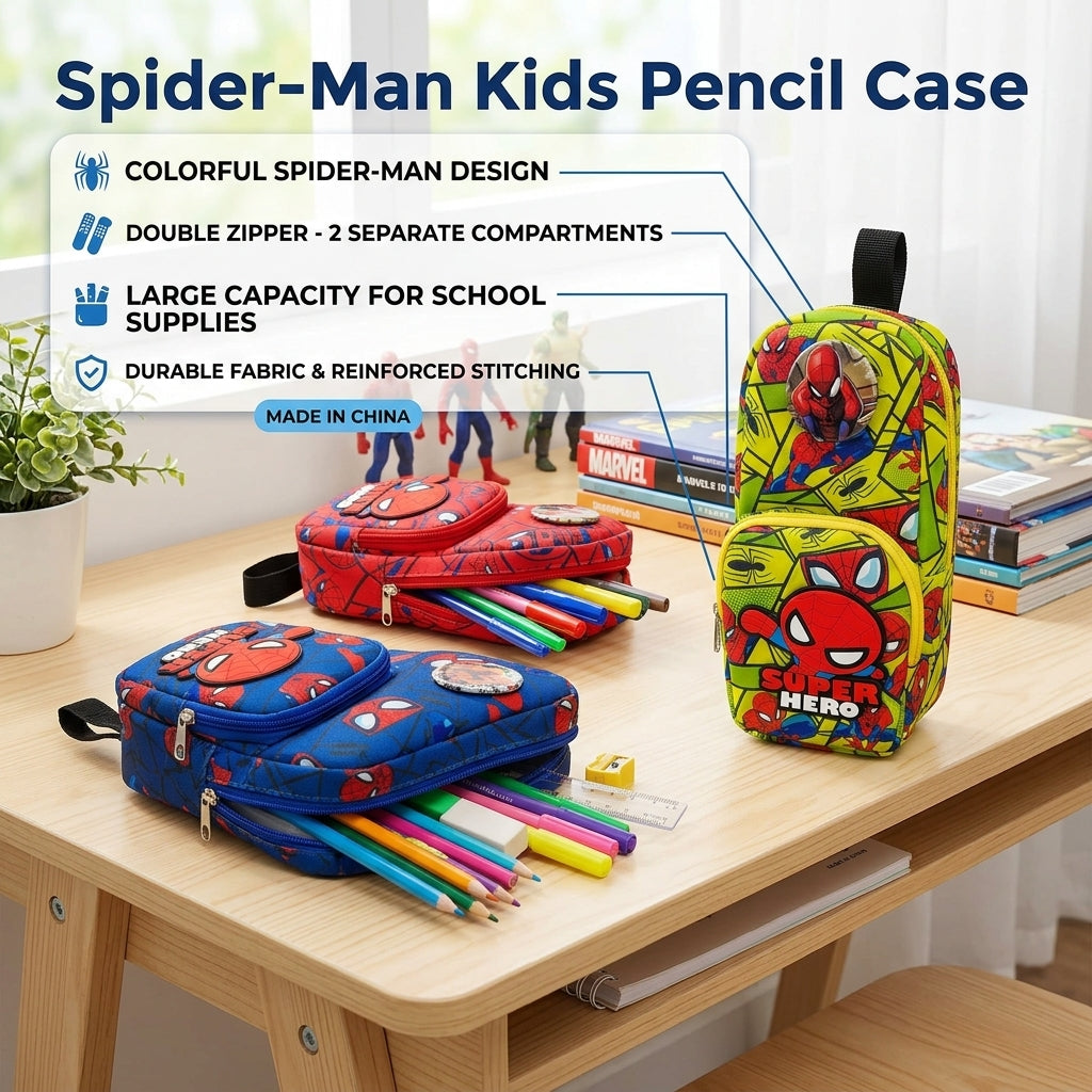 Spider-Man Kids Pencil Case – Double Zipper Large Capacity School Stationery Organizer