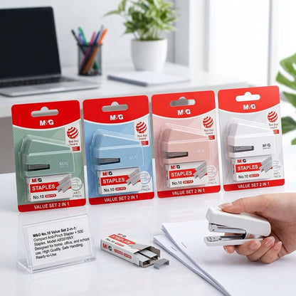 M&G Chenguang No.10 Stapler & Staples Value Set 2-in-1, 500 Staples, Anti-Pinch Compact Stapler - 1pcs - No: ABS916NY