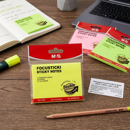 M&G Chenguang FocusTicki Sticky Notes 3 × 4 Inches – 60 Sheets, Repositionable Self-Adhesive Memo Pads, Assorted Neon Colors - 1pcs - No: YS-722