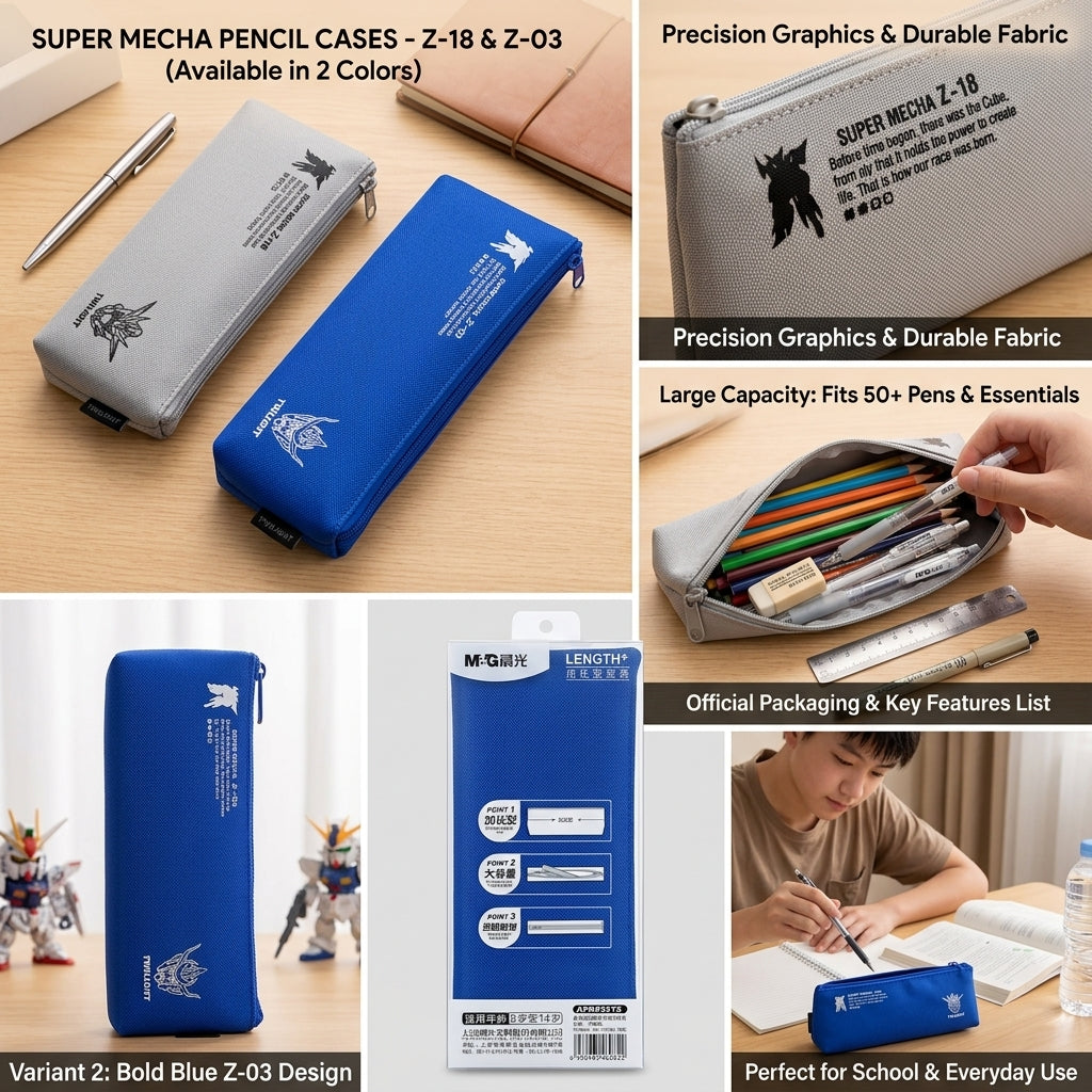 M&G Chenguang Mecha Z-18 & Z-03 Large Capacity Pencil Case – Durable Zippered Stationery Pouch for School & Office - 1pcs -No: