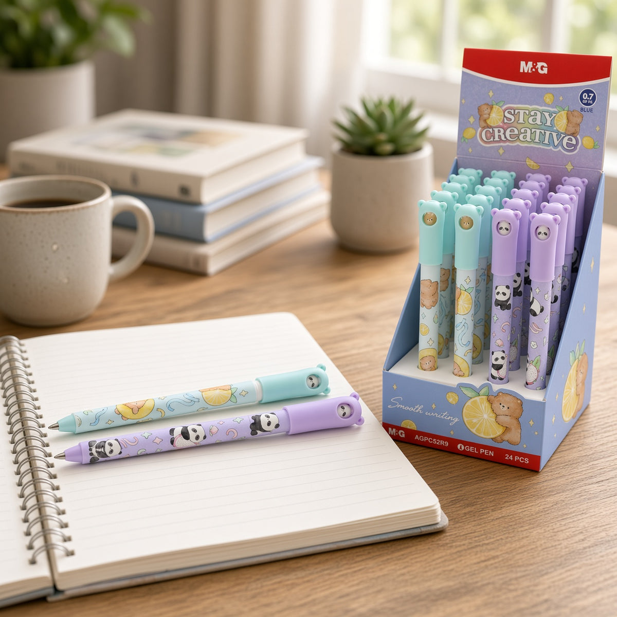 M&G Chenguang Stay Creative Gel Pen 0.7mm – Blue Ink – Cute Bear & Panda Design – 1pcs - No: AGPC52R9B