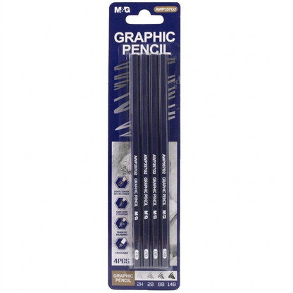 M&G set of 4 graphic pencils flatlay with sketch