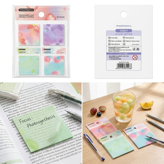 M&G Chenguang Masmarcu Transparent Writable Sticky Notes – Fruit Soda Series, 30 Sheets, Reusable Self-Adhesive Memo Pad, Translucent Notes - 1pcs - No: YS0417