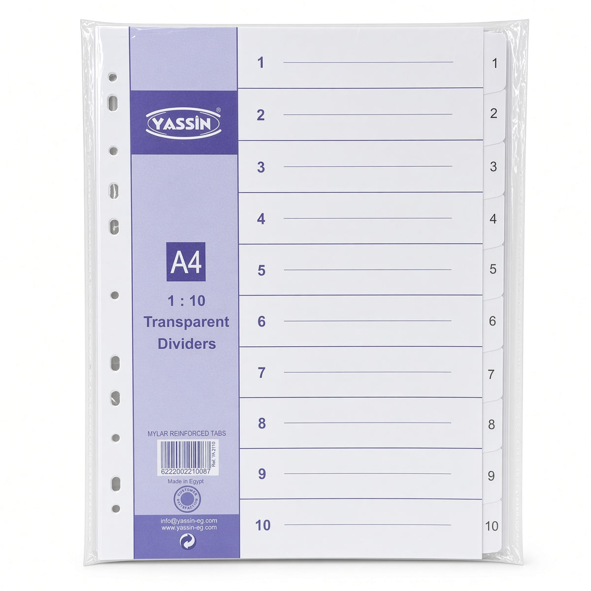 YASSIN A4 10-Section Transparent Index Dividers – Numbered File Organizer with Reinforced Mylar Tabs - No: 2110