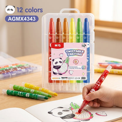 M&G Chenguang Twistable Crayons – 12 Colors Retractable Crayon Set in Storage Case for Kids - No: AGMX4343