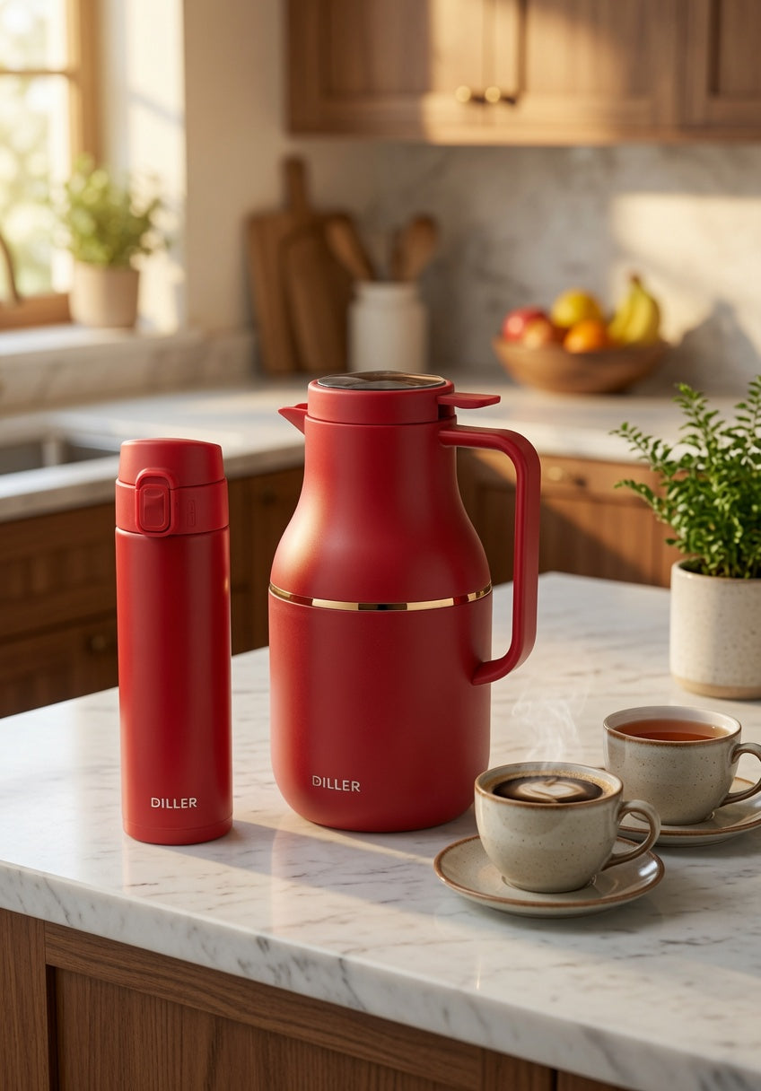 DILLER Vacuum Flask & Thermal Bottle Gift Set – 1600ml Jug + 460ml Travel Bottle – Double Wall Stainless Steel Insulated