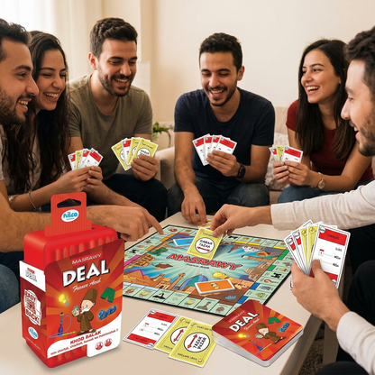 Friends playing the Nilco Masrawy Deal monopoly board game