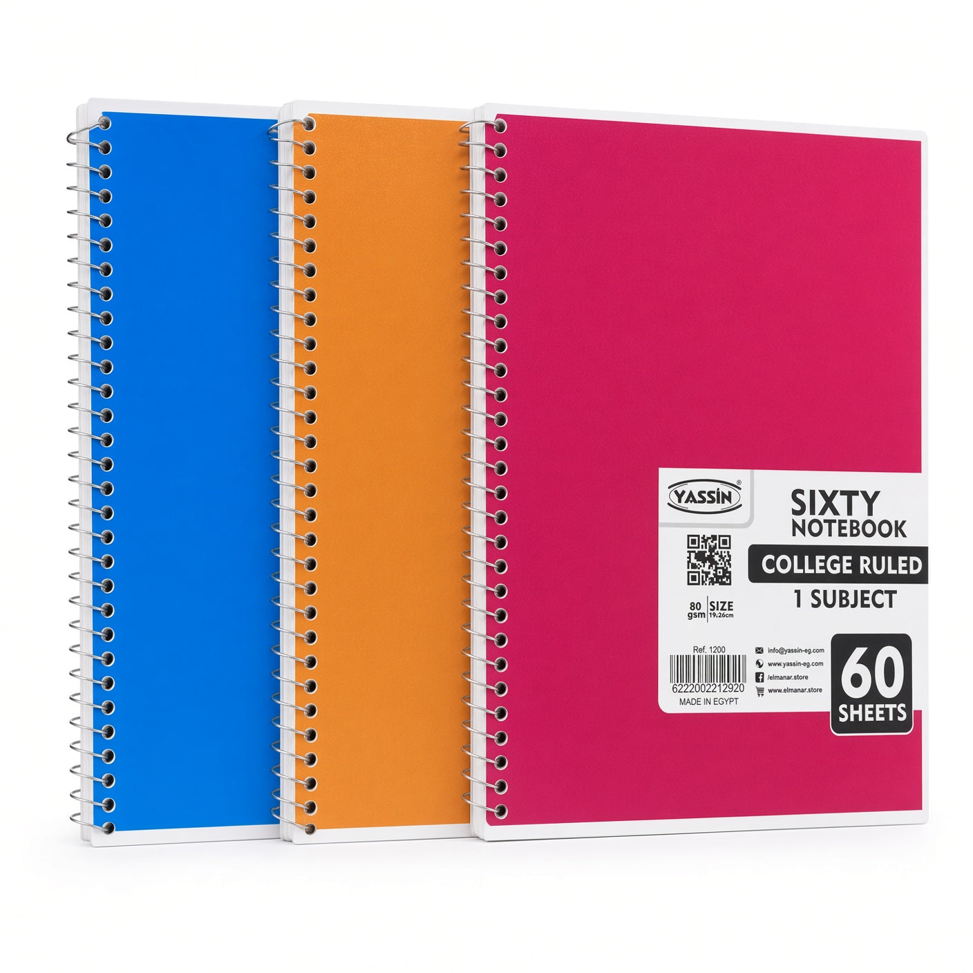 YASSIN Sixty Notebook – College Ruled, 1 Subject, 60 Sheets, 80 GSM, 19 × 26 cm, Spiral Bound - No: 1290