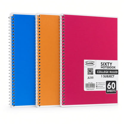 YASSIN Sixty Notebook – College Ruled, 1 Subject, 60 Sheets, 80 GSM, 19 × 26 cm, Spiral Bound - No: 1290