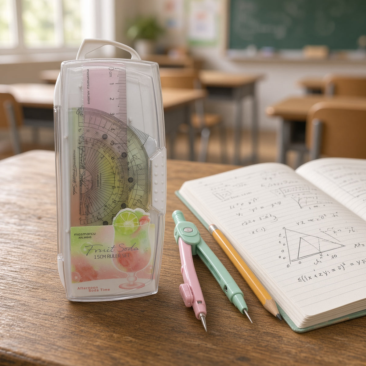 M&G Chenguang Fruit Soda 15cm Ruler Set –  4-Piece Geometry & Measuring Set - 1pcs - No: ARL960HS