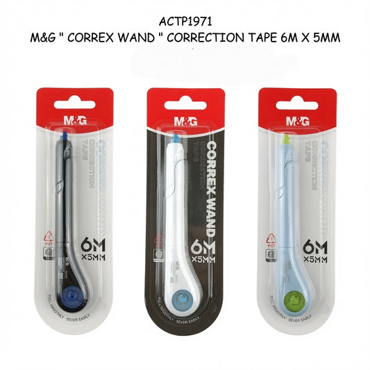M&G Chenguang Correx Wand Correction Tape 6m x 5mm – Pen-Style Instant Dry PET Correction Tape, Assorted Colors - 1pcs - No: ACTP1971