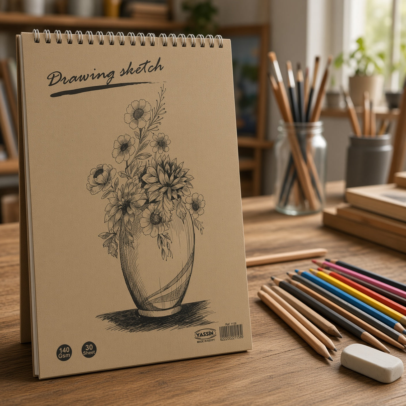 Yassin Spiral Drawing Sketchbook – 30 Sheets White Paper , 140 GSM, Spiral Bound - Size A4 - No: 1158