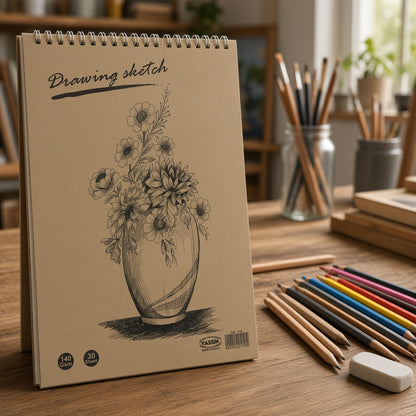Yassin Spiral Drawing Sketchbook – 30 Sheets White Paper , 140 GSM, Spiral Bound - Size A4 - No: 1158
