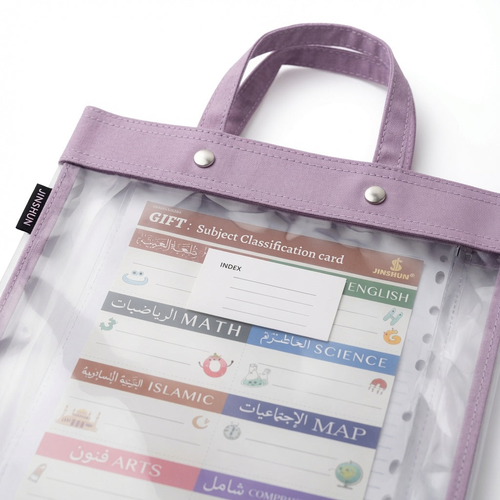 Jinshun Transparent Expanding Document Bag with Handles – A4 Waterproof File Organizer, Snap Closure, Multi-Pocket School & Office Folder - 1pcs