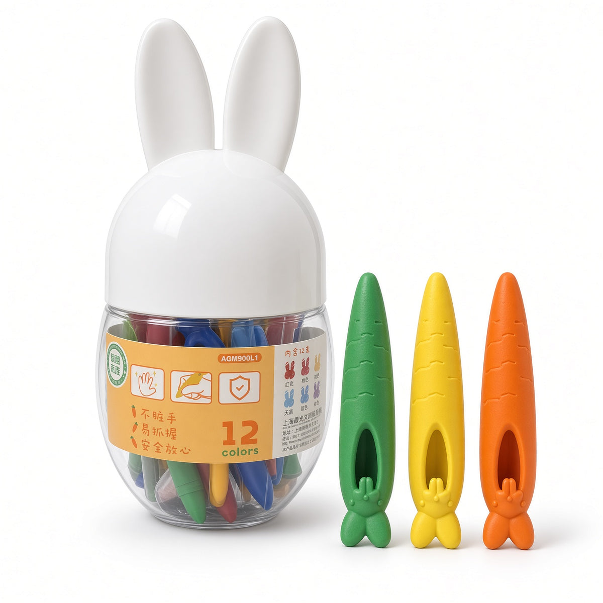 M&G Chenguang Bunny-Shaped Crayon Set – 12 Colors, Easy-Grip Design, Creative Coloring Crayons – No: AGM900L1