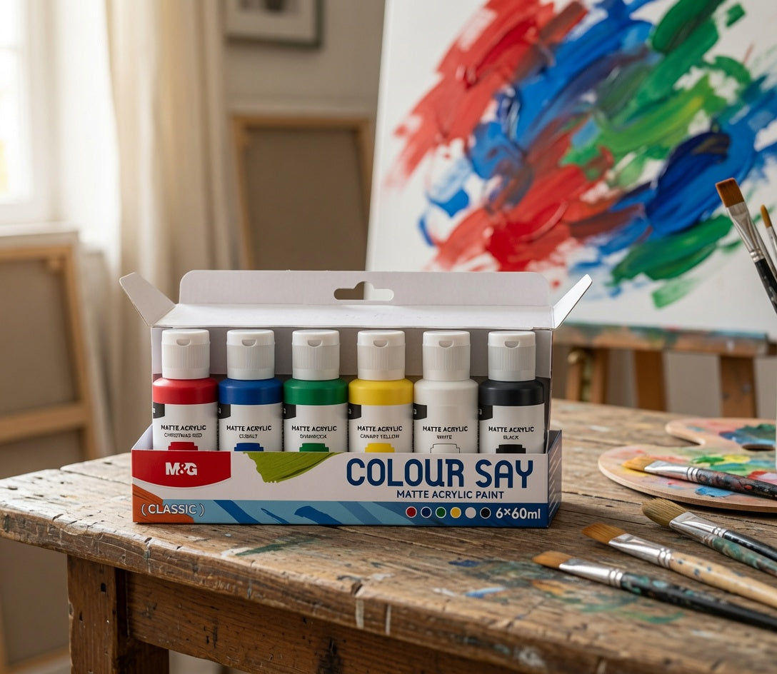 M&G Chenguang Colour Say Matte Acrylic Paint Set – 6 Classic Colors × 60ml | Rich Pigment | Fast Drying | Multi-Surface Acrylic Paint for Canvas, Wood, Paper & Crafts - No: APL976U1