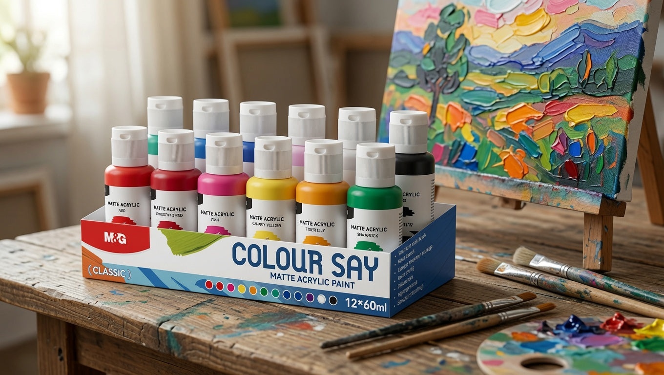 M&G Chenguang Colour Say Matte Acrylic Paint Set – 12 Classic Colors × 60ml | Rich Pigment | Fast Drying | Multi-Surface Acrylic Paint for Canvas, Wood, Paper & Crafts - No: APL976U12