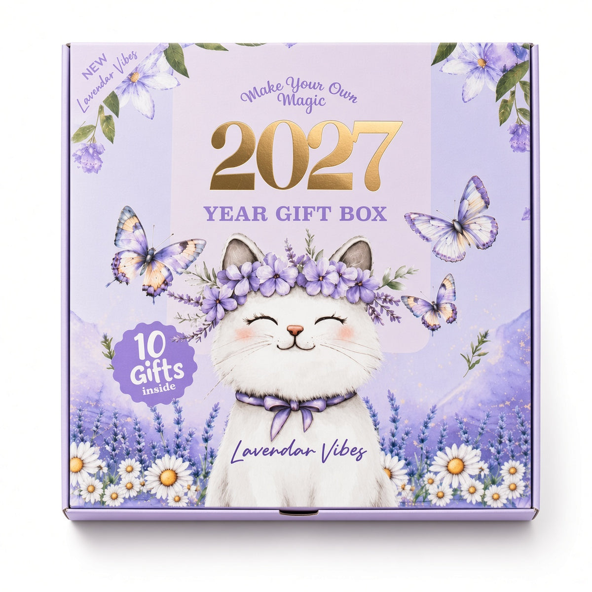Mofakera Lavendar Vibes 2027 Year Gift Box – Luxury A5 Daily Planner & 10-Piece Stationery Gift Set - Purple ( Agenda )