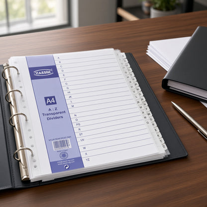 Yassin A4 Transparent Dividers A–Z, Alphabetical Index Separators with Mylar Reinforced Tabs - No: 2126