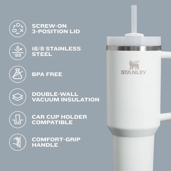 Stanley Stainless Steel Mug, (1200ml) Stainless Steel Mug with Straw and Handle, Insulated Mug with Lid Travel Mug, Stainless Steel Coffee Mug for Hot Iced Drinks