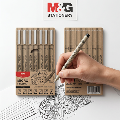Hand drawing line art with one pen from the M&G set of 7 micro fineliners
