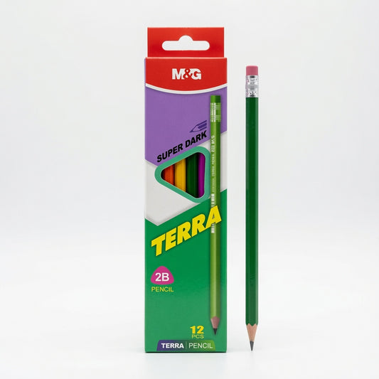 M&G Chenguang Terra 2B Wooden Pencils With Eraser – Premium Super Dark Graphite Pencils, Break-Resistant, Pack of 12 - No: AWP309D0