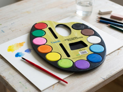 Artist Watercolor Paint Palette Set – 12 Vibrant Colors with Paint Brush for Kids, Students & Hobby Artists - No:1240
