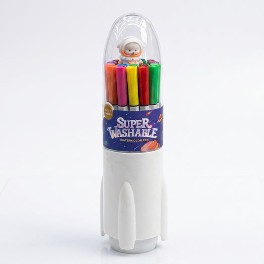 M&G Chenguang Super Washable Watercolor Pens in Rocket Case – 12 Colors – EN71-3 Certified – Safe & Easy to Wash - No:ACP901KT