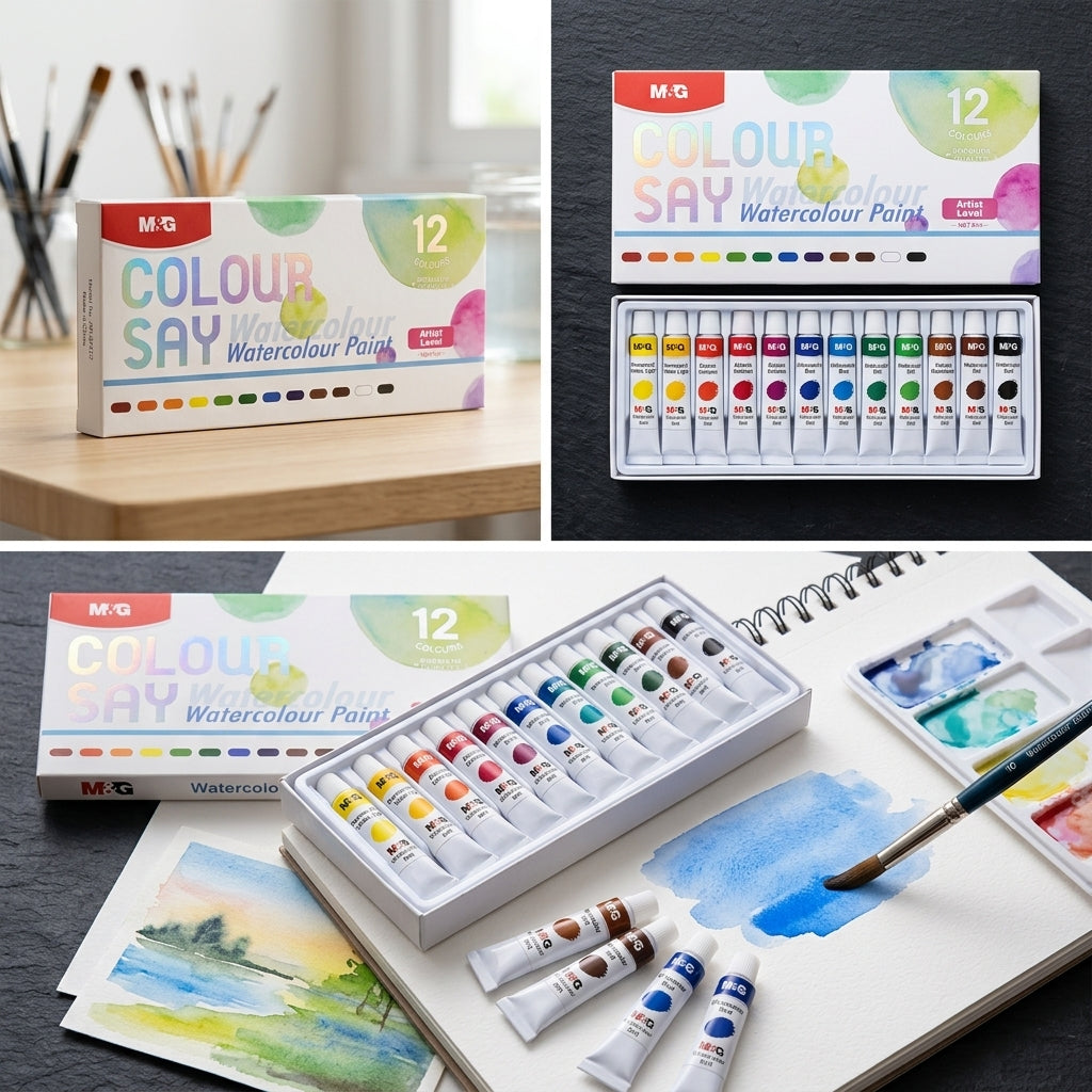 M&G Chenguang Watercolour Paint Set – 12 Vibrant Colors (5ml Tubes) for Artists, Students & Beginners - No: APL976T2
