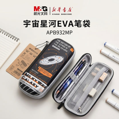 M&G Chenguang Waterproof EVA Pencil Case with Large Capacity 1 Zipper Pocket – Galaxy Design, Black - No: APB932MP