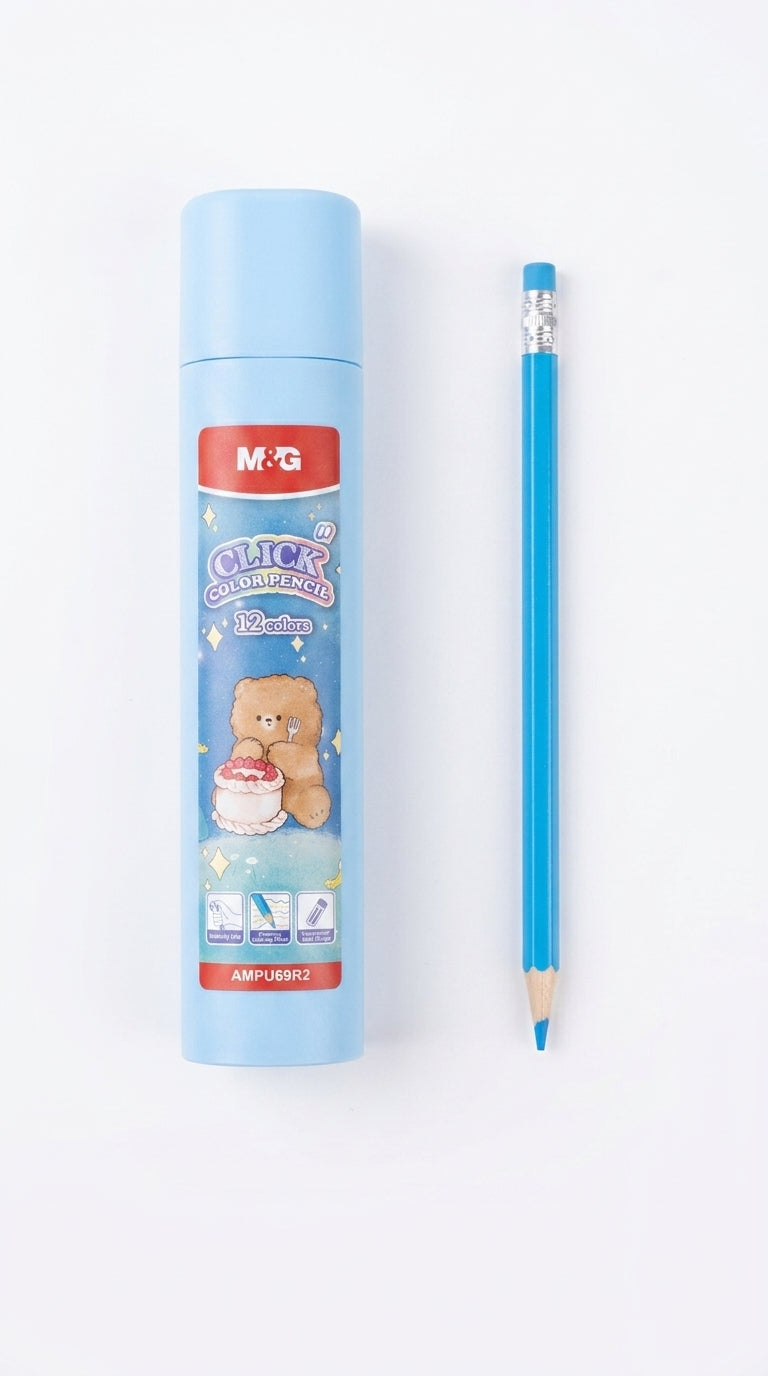 M&G Chenguang Click Color Pencils, 12 Colors – Retractable Coloring Pencil Set with Storage Tube - No: AMPU69R2