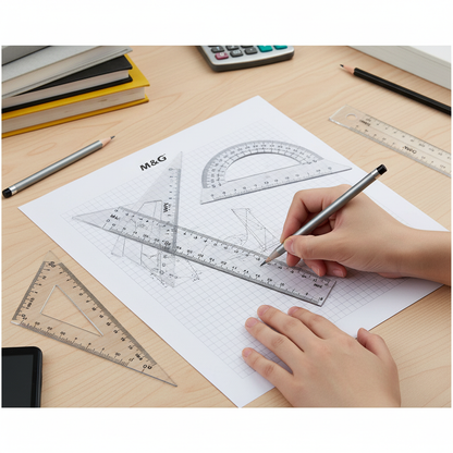 M&G Chenguang Geometrical Set, Comprehensive Tools for Accurate Drafting and Measurements 4pcs- No:ARL960AD