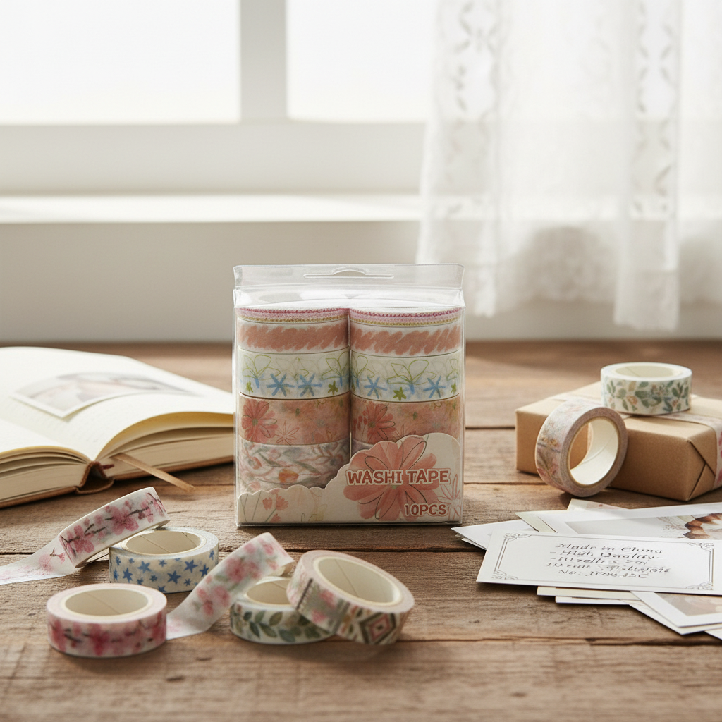Set of decorative paper Washi tape 10 pieces of 2m , Multicolor - 1 Pack - No:JD2645C