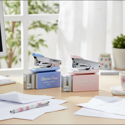 M&G Chenguang Sakura Time Mini Stapler Set, Compact Binding With No.10 Staples - No:ABS916FF