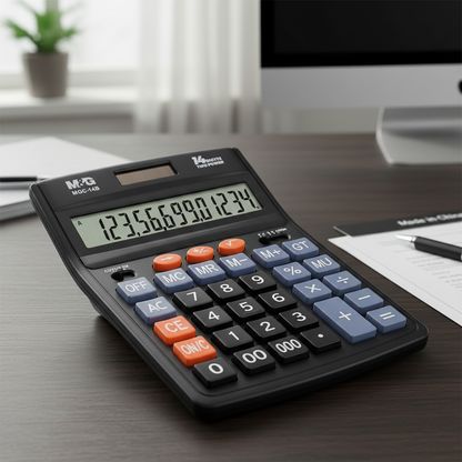 M&G Chenguang Large Display Desktop calculator 14 Digits two Power source - No:ADG981J6