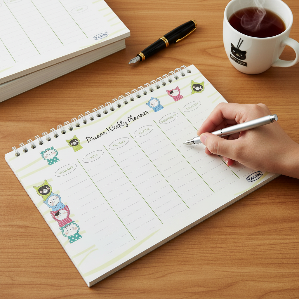 Yassin Dream Weekly Planner Notebook, 15x25cm Wire-Bound for Efficient Task Planning