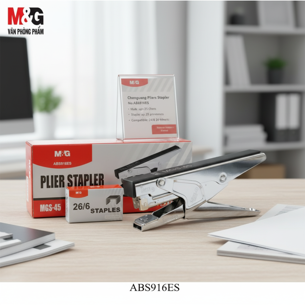 M&G Chenguang Pliers Stapler, Robust Heavy-Duty Design for Efficient Binding with Pack of Stapless - No:ABS916ES