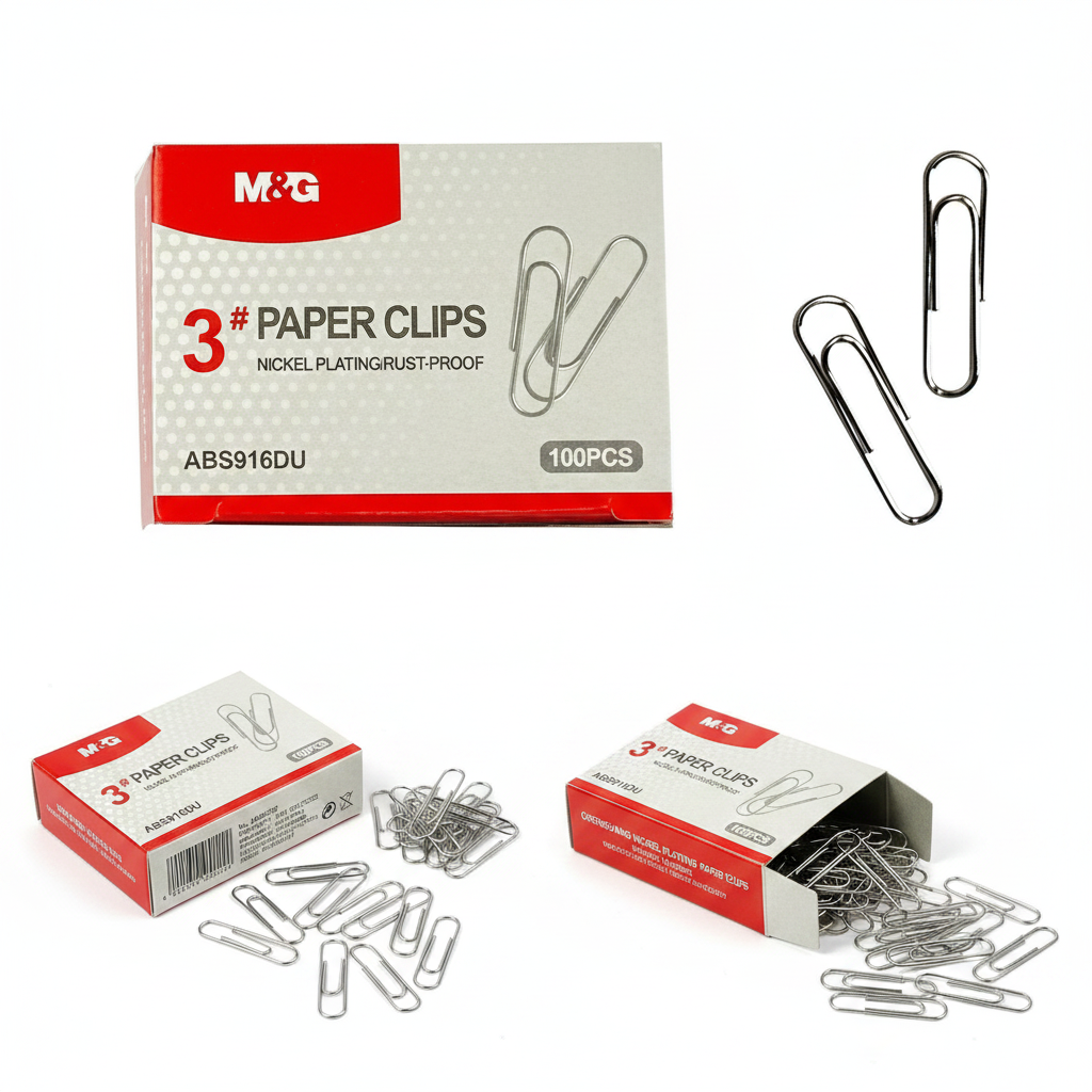 M&G Nickel Plated Paper Clips 100 Pcs Smooth Finish No.ABS916DU (6936965490638)