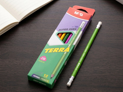 M&G Chenguang Terra 2B Wooden Pencils With Eraser – Premium Super Dark Graphite Pencils, Break-Resistant, Pack of 12 - No: AWP309D0