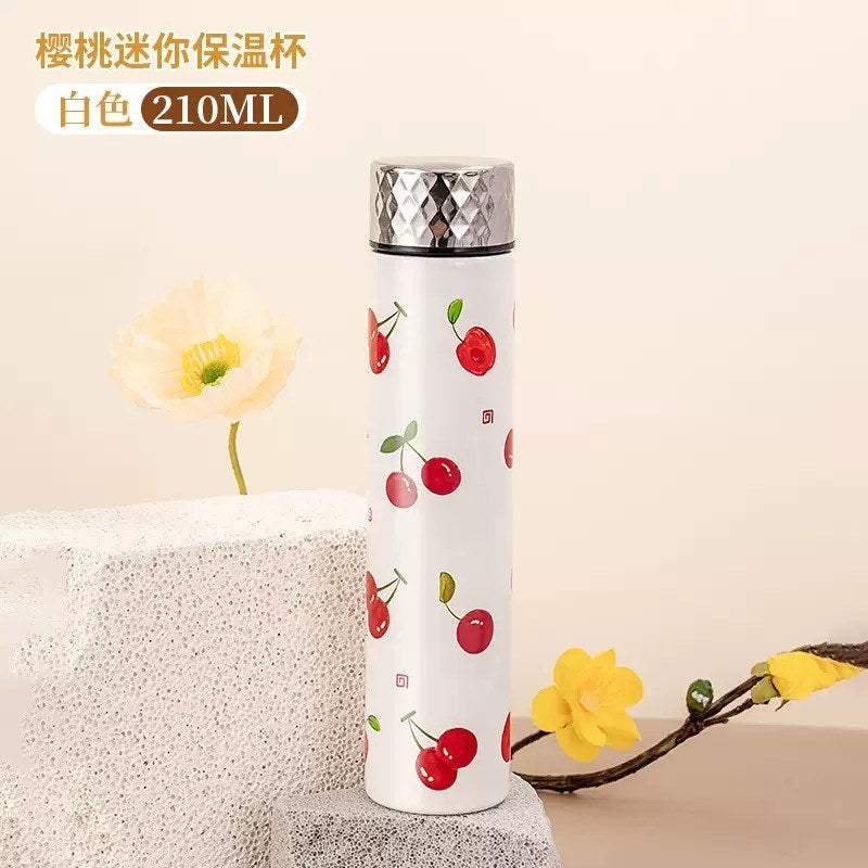 Diller Vacuum Insulated Stainless Steel Water Bottle – Cherry Design, Leakproof Thermal Flask for Hot & Cold Drinks (150ml/ 210ml)