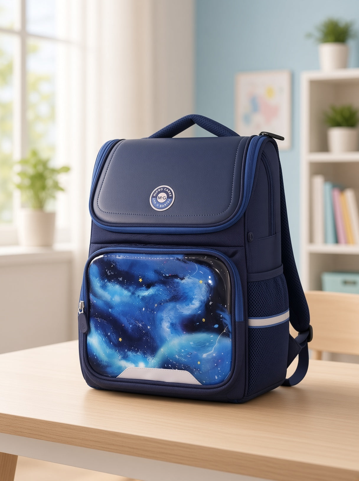 M&G Chenguang 16-Inch Kids School Backpack – Lightweight Waterproof School Bag, Navy Blue Galaxy Design - No: ABB904S1B