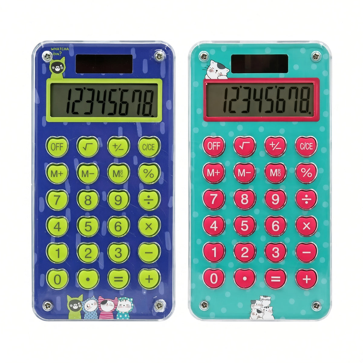 M&G Chenguang So Many Cats 8-Digit Portable Calculator with Puzzle Maze on Back – Colorful Desktop Calculator - 1pcs - No: ADG981B9