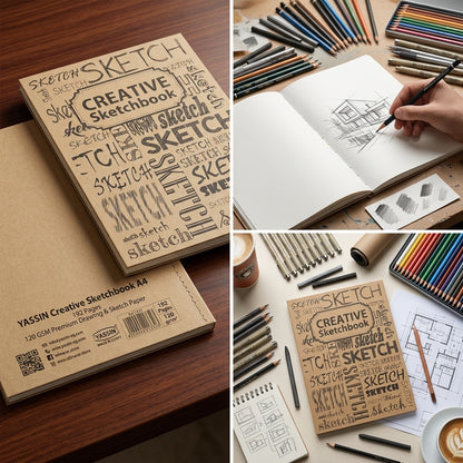 YASSIN Creative Sketchbook A4 – 192 Pages, 120 GSM Premium Drawing & Sketch Paper for Artists, Students & Designers