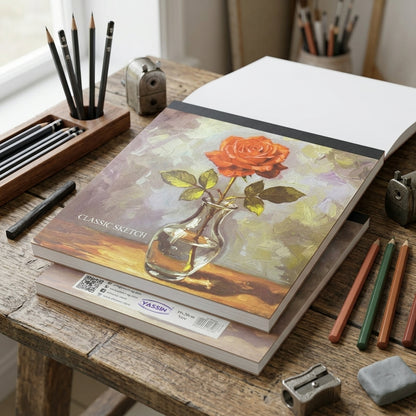 YASSIN Classic Sketch Book – 19 × 20 cm, 60 Sheets, Hard Cover Drawing Pad for Sketching, Pencil, Charcoal & Colored Pencils