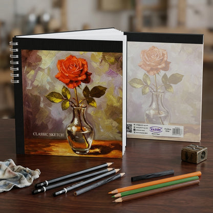 YASSIN Classic Sketch Book – 19 × 20 cm, 60 Sheets, Hard Cover Drawing Pad for Sketching, Pencil, Charcoal & Colored Pencils